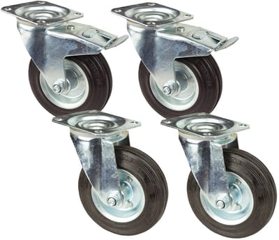 Zware Transportwielen met Rem - Set van 4 - 125 mm - Totale Draagkracht 100 kg - Geschikt voor Meubelbouw en Zware Toepassingen