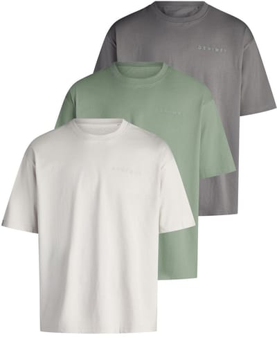 DENIMFY Heren T-Shirt DFTed 3 Pack bequem Veelkleurig S Ronde Hals Volwassenen gemaakt van 100% katoen