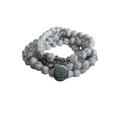 108 Kralen Witte Howliet  Tree of Life Mala Armband / Ketting  -  Vrouwen / Mannen - 8mm Steen - boeddhisme - Boeddha - Yoga - Meditatie - Buddha - Kralenketting - Rozenkrans - India  - Natuurlijke edelsteen wit