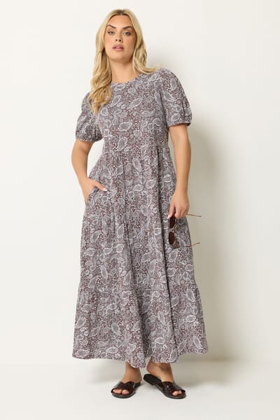 Yours Bruine Gelaagde Maxijurk Met Paisleyprint Size 42