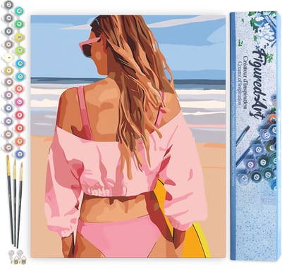 Figured'Art Schilderen op Nummer Volwassenen canvas Stijlvolle stranddag- Handwerk acrylverf Kit DIY Compleet - 40x50cm zonder frame