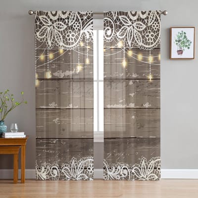 Bruine Planken Kant Moderne Tule Gordijnen Voor Woonkamer Slaapkamer Huis Keuken Raam Transparante Gordijnen 135W x 114H(cm) gray