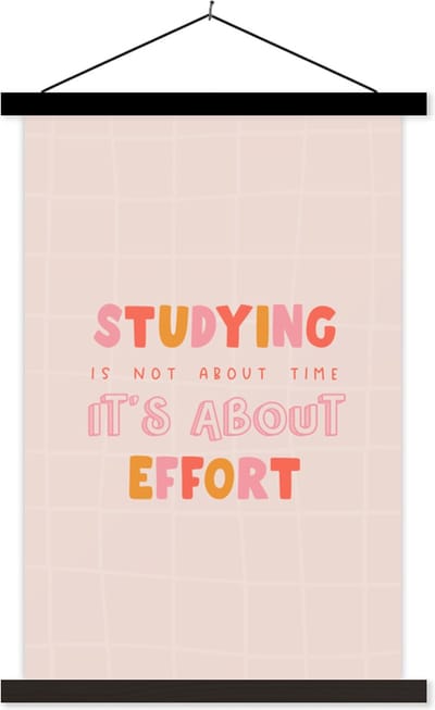 Posterhanger incl. Poster 40x60 cm - Schoolplaat - Studeren - Tijd - Student - Studeren - Onderwijs - Textielposter - Zwarte latten