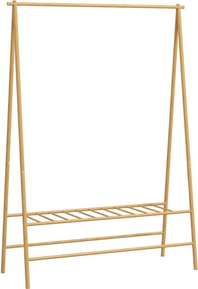 Kledingrek - 116x43,5x160 cm - Met Haken & Planken + Kledingstang - Bamboe - Naturel