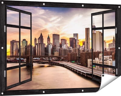 Gards Tuinposter Doorkijk Brooklyn Bridge Brug in New York - 120x80 cm - Tuindoek - Tuindecoratie - Wanddecoratie buiten - Tuinschilderij
