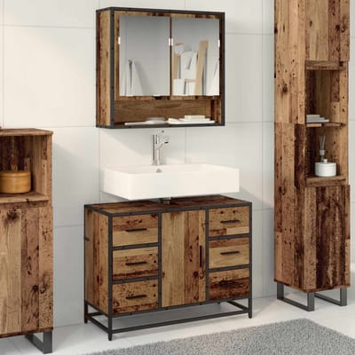 vidaXL - Badkamermeubel - Set - 2 - st - Oud - Hout - 80 - x - 33 - x - 60 - cm - Bewerkt - hout