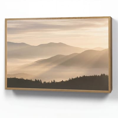 Wandlamp 90x60 cm - Oplaadbaar - Bergen - Mist - Zonnestralen - Wandlampen binnen woonkamer - Slaapkamer lamp - Decoratieve nachtlamp - Vloerlamp draadloos