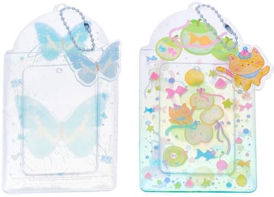Dailygoods- Fotokaarthouder 2 stuks - Kawaii Sleutelhanger - 7,8 x 13,5 cm - Kunststof - Draagbare Accessoires - Kleurrijk Design - Kaartenhouder
