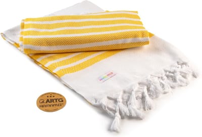 ARTG® Hamamzz - Hamamdoek - Original Dalaman DeLuxe - Donker Geel/Wit - 100 x 180 cm - AR053