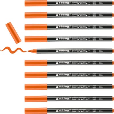 edding 4200 porseleinstift - oranje - 10 pennen - penseelpunt 1-4 mm - viltstift voor het schilderen en decoreren van keramiek, porselein - vaatwasmachinebestendig, lichtechte inkt, sneldrogend