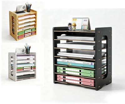 KZQ Houten Bureau-organizer - 7-laags plank voor kantoren en scholen - Ruime opbergvakken voor notities, mappen en pennen - Donkerbruin, 36 x 25 x 38,5 cm