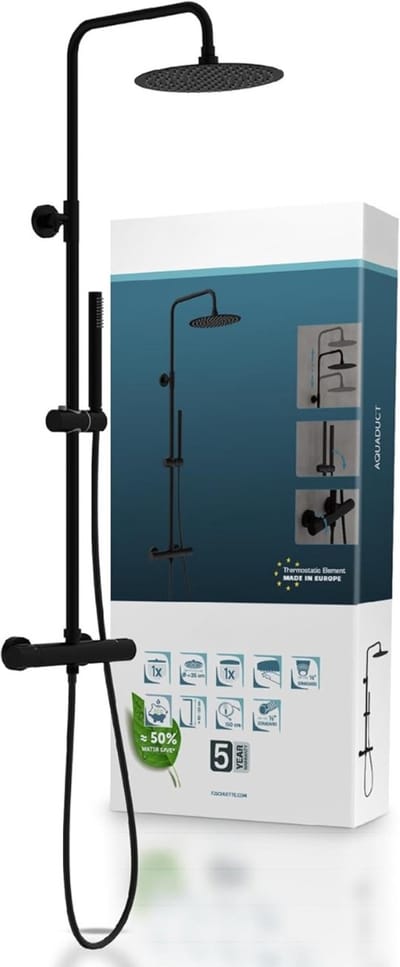 ZMR® Douchepaneel met Thermostaatkraan - Douchepaneel - Regendouche met Thermostaatkraan - Zwart - 34cm x 28cm x 127cm
