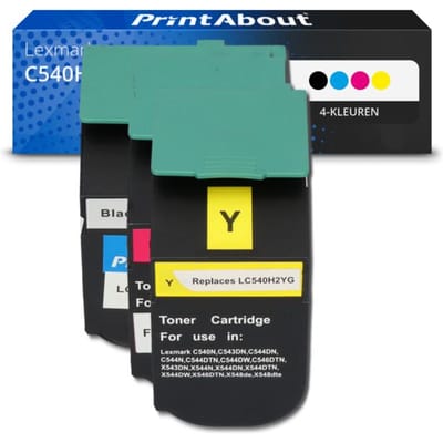 PrintAbout huismerk Toner C540H1KG 4-kleuren Multipack Hoge capaciteit Geschikt voor Lexmark