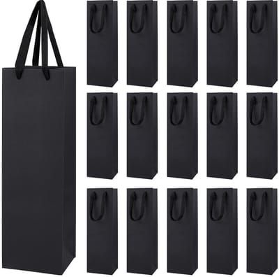 Dailygoods- Wijnzakken Zwart - 24 Stuks - Geschenkzakken voor Wijnflessen - Handgrepen - Voor Bruiloft/Verjaardag - Afmetingen 9,2 x 11 x 35,1 cm - Wijntassen