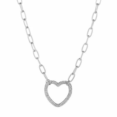 Bijoutheek Collier Schakel Hart Zirkonia Zilver