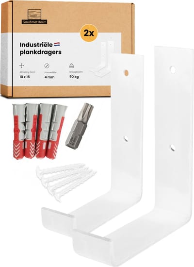 GoudmetHout® Industriële Plankdragers L-vorm UP - 10 cm - Stalen Plankdrager voor Wandschap, Muurrek of Wandconsole - Max 50 kg - 2 Stuks - Mat Wit