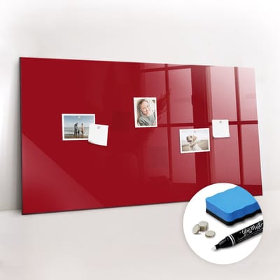 Tulup Whitebord - Kleur Rood Magneetbord - 120 cm x 60 cm - Magneetbord Rechthoekig - Design Memobord - Magneetbord Design - Inspiratiebord Kantoor - Inclusief Gratis Magneten & Marker & Spons - Foto Magneetbord - Magnetisch Bord