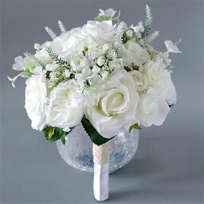 Bruidsboeket - Kunstbloemen boeket - Bruiloft decoratie - Handgemaakt ontwerp - 22cm diameter - Wit