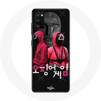Hoesje - Samsung - Galaxy A41 - Flexibel - Zwart - Squid Game - Soldaatmaskers Korees logo