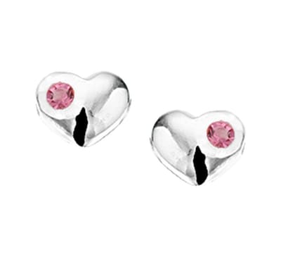 YO&NO - Oorbellen - Zilver - Oorknoppen - Hart - Strass roze - 7,5/6,5mm - Kinderen - Zilver 925