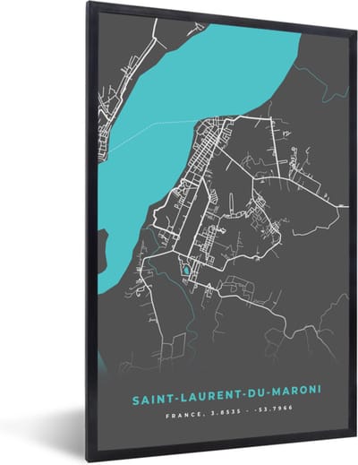 Fotolijst incl. Poster - Saint-Laurent-du-Maroni - Plattegrond - Stadskaart - Kaart - Frankrijk - 40x60 cm - Posterlijst