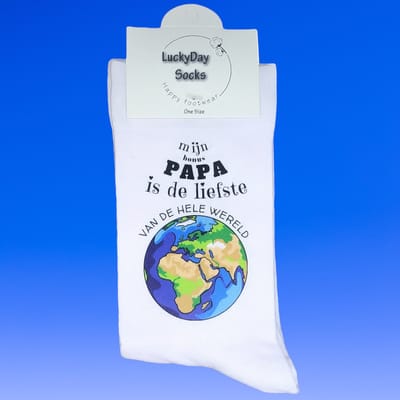 Liefste Papa - Bonus Papa Vader - Hou van je - Verjaardag - Gift - Papa cadeau - Pap -Sokken met tekst - Witte sokken - Cadeau voor man - Kado - Sokken - Verjaardags cadeau voor hem - Vaderdag - LuckyDay Socks - Maat 37-44