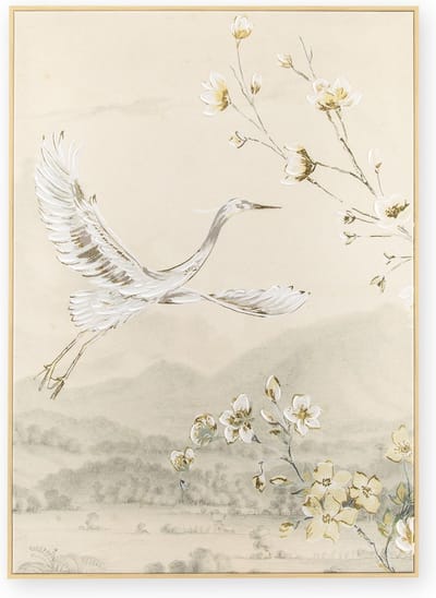 Art for the Home Canvas Geschilderde Details Kraanvogel met Bloesem 70x50cm