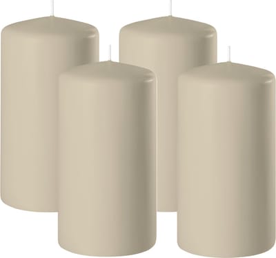 Enlightening Candles Cilinderkaars/stompkaars - 4x - beige - D6 x H10 cm - 36 branduren - Dikke kaarsen - Voor kandelaar of plateau