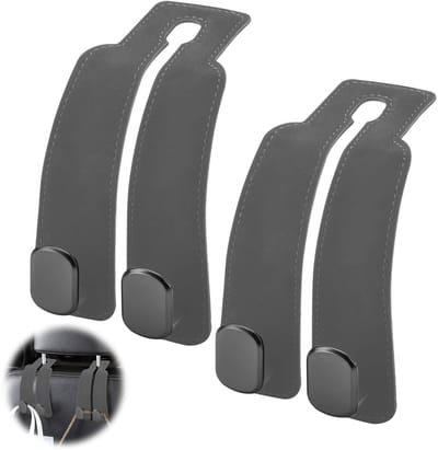 VT Goods - Auto Opslag Haken - Universele Hoofdsteun Haken - Handtas Houder en Kledinghanger - Grijs - Voor een opgeruimde auto - Gemakkelijk te ins...