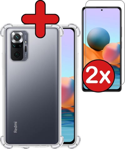 Hoesje - Met Screenprotector - 2 Stuks - Geschikt voor Xiaomi Redmi Note 10 Pro - Sterk & Shockproof - Back Cover - Siliconen Case - Telefoon Hoes - Shock Proof - Telefoonhoes - Transparant