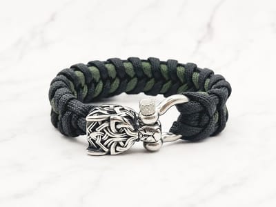 Mei's - Viking Shadow Survivor - armband heren - wolf - RVS zwart/groen - polsmaat 16,5 cm