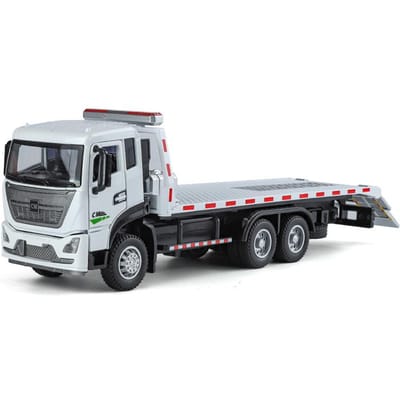1/32 Trailer Trekhaak Platform Vrachtwagen Speelgoed Auto Model Diecast Voertuig Minatuur Pull Back Geluid & Licht Educatieve Collectie Cadeau Kind white