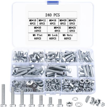 Dailygoods- Schroevenset 240 Stuks - M6 Zeskantschroeven - Moeren - Sluitringen - Assortiment - Hoogwaardig Koolstofstaal - Schroeven
