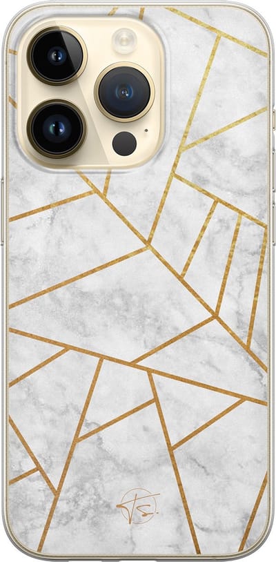 Hoesje geschikt voor iPhone 14 Pro - Geometrisch marmer - Soft Case - TPU - Print - Grijs - Mooie Telefoonhoesjes