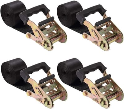 Spanbanden met ratel - Bevestigingsriemen lading - Ladingen vastzetten - Eindeloze band zonder haak - 10FT 4 pack - Zwart