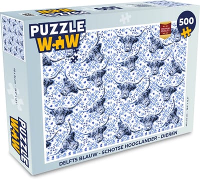 Puzzel Delfts blauw - Schotse hooglander - Dieren - Legpuzzel - Puzzel 500 stukjes
