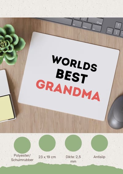 Akyol - worlds best grandma Muismat - Oma - de beste oma - verjaardagscadeau - verjaardag - cadeau - cadeautje voor oma - oma artikelen - kado - geschenk - gift - 23 bij 19 cm