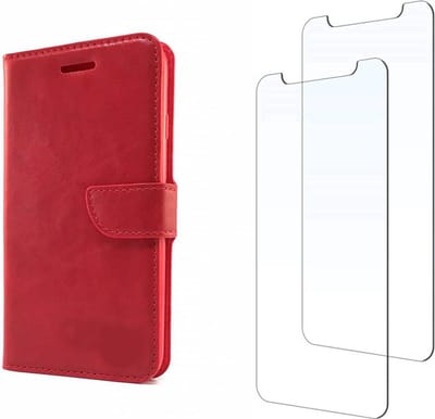 LuxeBass hoesje geschikt voor iPhone SE 2020 / iPhone 7 / iPhone 8 hoesje book case + 2 stuks Glas Screenprotector rood gsm hoesje - telefoonhoes - telefoonhoesjes - beeldscherm - scherm - tempered glas