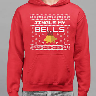 Foute Kerst Hoodie Rood Jingle My Bells XS - Uniseks Pasvorm - Kerstkleding Voor Dames & Heren
