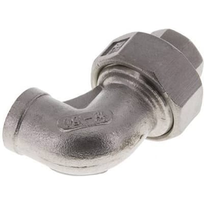90° L-Koppeling Wartelmoer Rp3/8'' Binnendraad RVS Platte Afdichting PTFE 16bar