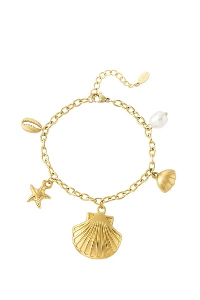 Armband schelpen bedel - bedelarmband - yehwang- dames - stainless steel sieraad - sieraden - waterproof - strand - goud