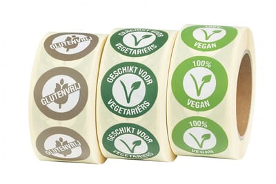 Glutenvrij en Vegan en Vegetarisch Etiket - 1500stuks – Ø25mm - Diepvriesbestendig - Allergenenetiket - HACCP en Voedselveilig - Verwijderbaar - Professioneel Keuken Restaurant Horeca - Voordeelverpakking