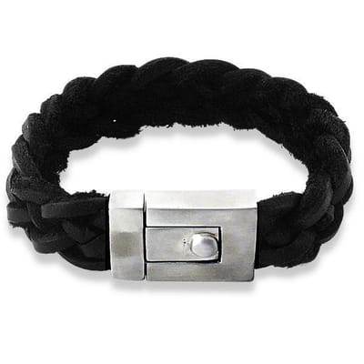 Amanto Armband Azarel - 316L Staal - Leer - 16mm - 19cm