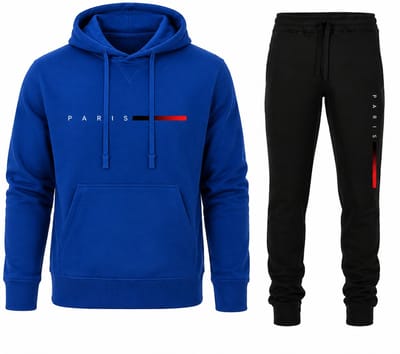 Trainingspak Heren - Joggingpak met Hoodie en Sportbroek - Heren Huispak - Katoen - Paris print - Blauw - XS