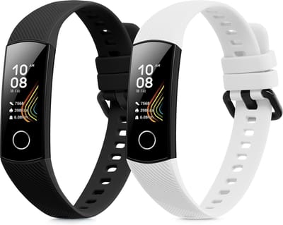 kwmobile 2x horlogebandjes geschikt voor HONOR Band 5 / Band 4 bandje - Smartwatch bandjes van TPU - Activity tracker horloge band in zwart / wit