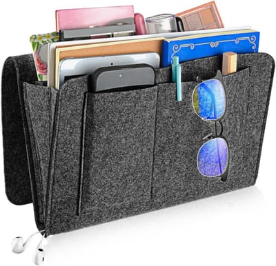 Hanging Bed Organizer 20x32cm met 5 Compartimenten voor Boeken, Telefoon en Oordopjes - Donkergrijs Felt Opbergtas voor Bed en Nachtkastje