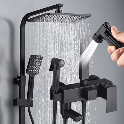Velmio Regendouchekop - ABS Doucheset - Verstelbare Douchekop - Vierkante Handdouche - Mixer Kraan - Zwart -