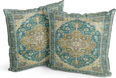 Set van 2 Boho Kussenslopen 45x45 cm - Donkergroen Antiek en Vintage Ontwerp, Dubbelzijdig Patroon voor Tuinbank en Bed - Decoratieve Kussenhoezen voor Interieur en Exterieur