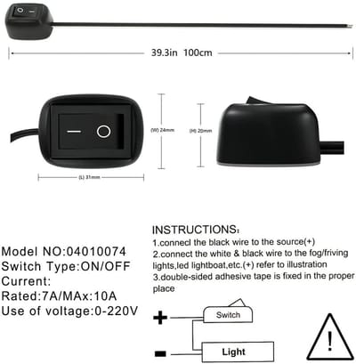 2 Stuks Plakken Type AAN/UIT Schakelaar 12V-230V 10A - Tuimelschakelaar met 1m Kabel voor Auto