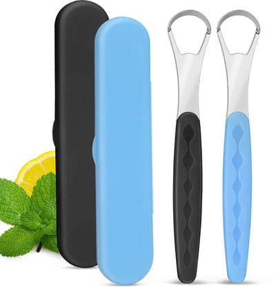 Dailygoods- Tongschraper Roestvrij Staal - 2 Stuks - Ergonomisch Ontwerp - Opbergdoosje - Voor Volwassenen/Kinderen - Effectieve Mondhygiëne - Mondreiniger